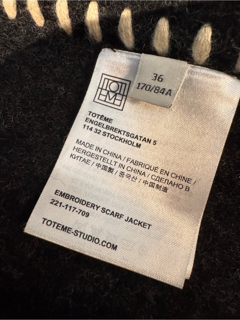 TOTEME Embroidered-Trim Scarf Wool-Blend Jacket - Picture 7 of 8